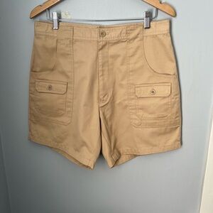 Tan Flat Front Shorts with Classic Straight-Leg Cut‎
